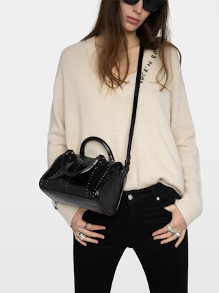 Sunny XS Vibe Studs Bag - Patent leather bag with vintage effect and studs, adjustable shoulder strap and handles with metal wing signature.