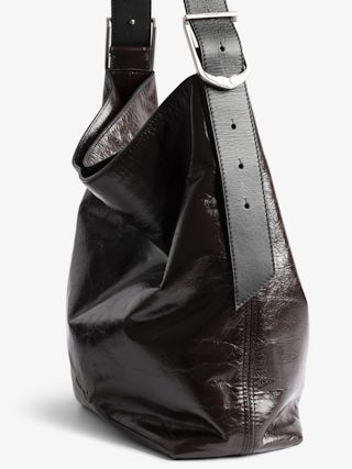 Jane Hobo Vintage Patent Bag - Hobo bag in vintage effect patent leather, with adjustable handle and embossed wings signature.