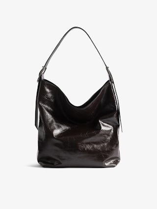 Jane Hobo Vintage Patent Bag - Hobo bag in vintage effect patent leather, with adjustable handle and embossed wings signature.