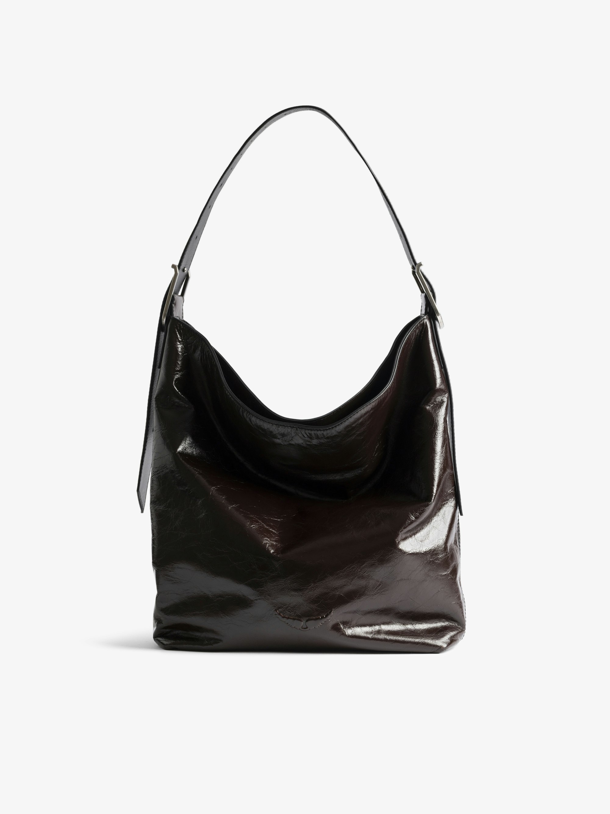 Jane Hobo Vintage Patent Bag - Hobo bag in vintage effect patent leather, with adjustable handle and embossed wings signature.