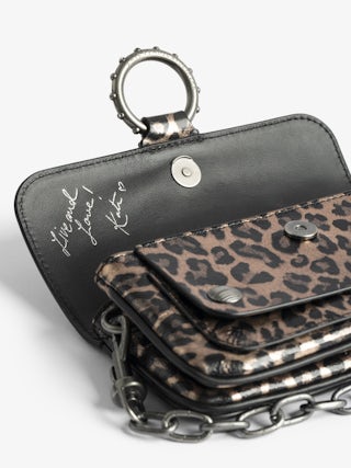 Kate Wallet Metal Leopard Bag - Mini metallic leather leopard-effect bag with ring and metal chain.