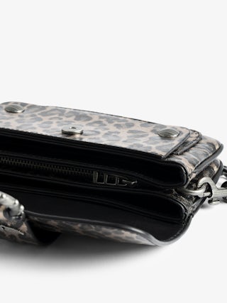 Kate Wallet Metal Leopard Bag - Mini metallic leather leopard-effect bag with ring and metal chain.