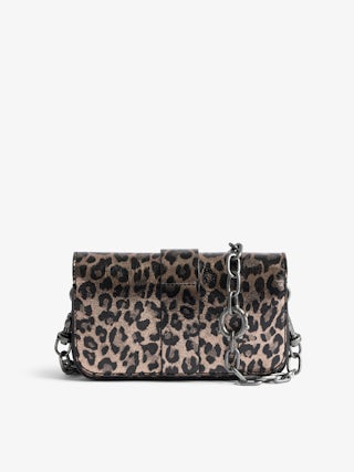 Kate Wallet Metal Leopard Bag - Mini metallic leather leopard-effect bag with ring and metal chain.