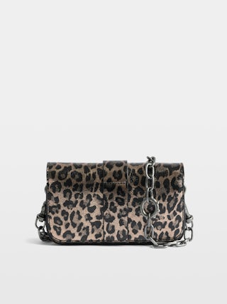Kate Wallet Metal Leopard Bag - Mini metallic leather leopard-effect bag with ring and metal chain.