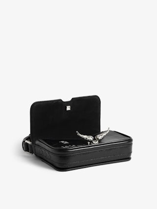 Le Zazi Vintage Graffiti Bag - Small patent leather bag with vintage effect and graffiti print, with adjustable strap and signature wings.