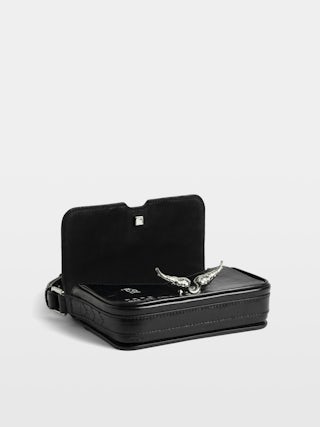 Le Zazi Vintage Graffiti Bag - Small patent leather bag with vintage effect and graffiti print, with adjustable strap and signature wings.