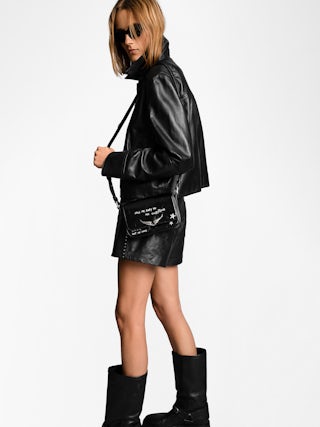 Le Zazi Vintage Graffiti Bag - Small patent leather bag with vintage effect and graffiti print, with adjustable strap and signature wings.