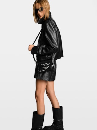 Le Zazi Vintage Graffiti Bag - Small patent leather bag with vintage effect and graffiti print, with adjustable strap and signature wings.