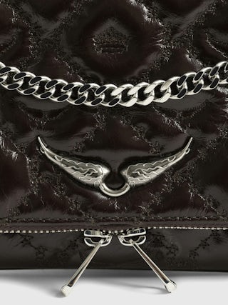 Rock II Vintage Monogram Clutch - Clutch in vintage quilted effect leather with sliding metal chain and signature wings.