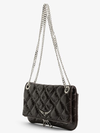 Rock II Vintage Monogram Clutch - Clutch in vintage quilted effect leather with sliding metal chain and signature wings.