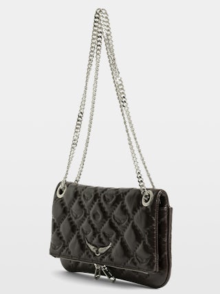 Rock II Vintage Monogram Clutch - Clutch in vintage quilted effect leather with sliding metal chain and signature wings.