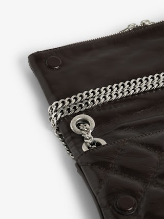 Rock II Vintage Monogram Clutch - Clutch in vintage quilted effect leather with sliding metal chain and signature wings.