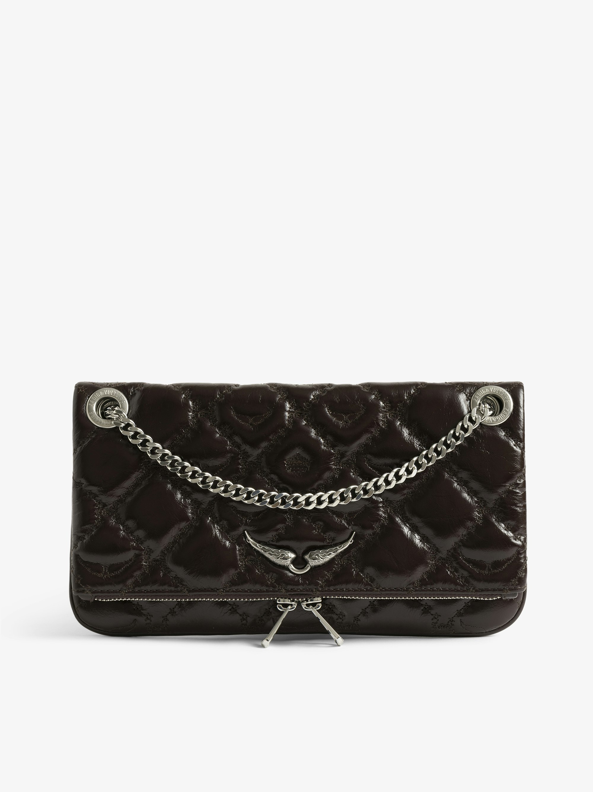 Rock II Vintage Monogram Clutch - Clutch in vintage quilted effect leather with sliding metal chain and signature wings.