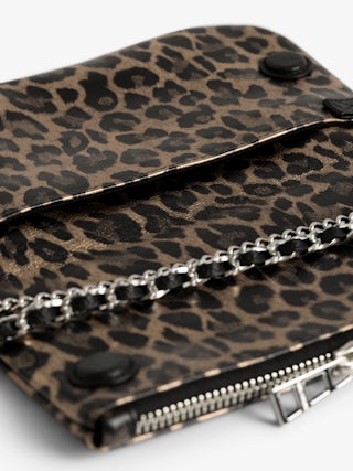 Rock Nano Metal Leopard Clutch - Clutch in metallic leather with leopard effect and signature wings adorned with rhinestones.