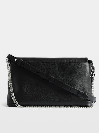 Rocky II Graffiti Bag - Grained leather bag with graffiti print and shoulder strap, featuring chain and signature wings adorned with rhinestones.