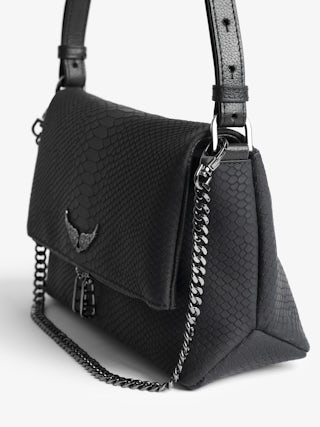 Sac Rocky II Soft Savage - Sac en cuir grainé à bandoulière, avec chaine, et ailes signatures.