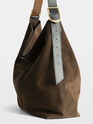 Sac Jane Hobo XL Suede - Sac hobo en cuir suédé, à anse ajustable et signature ailes débossées.