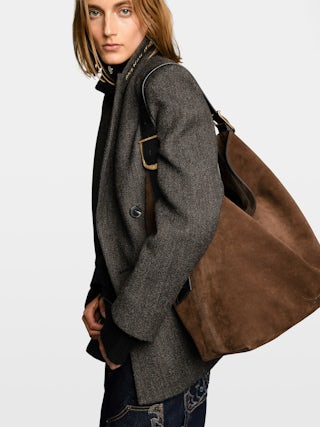 Sac Jane Hobo XL Suede - Sac hobo en cuir suédé, à anse ajustable et signature ailes débossées.
