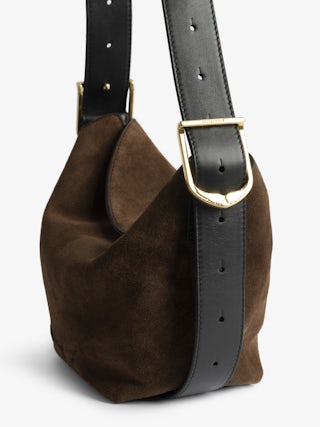 Baby Jane Suede Bag - Suede bag with adjustable shoulder strap and embossed wings signature.