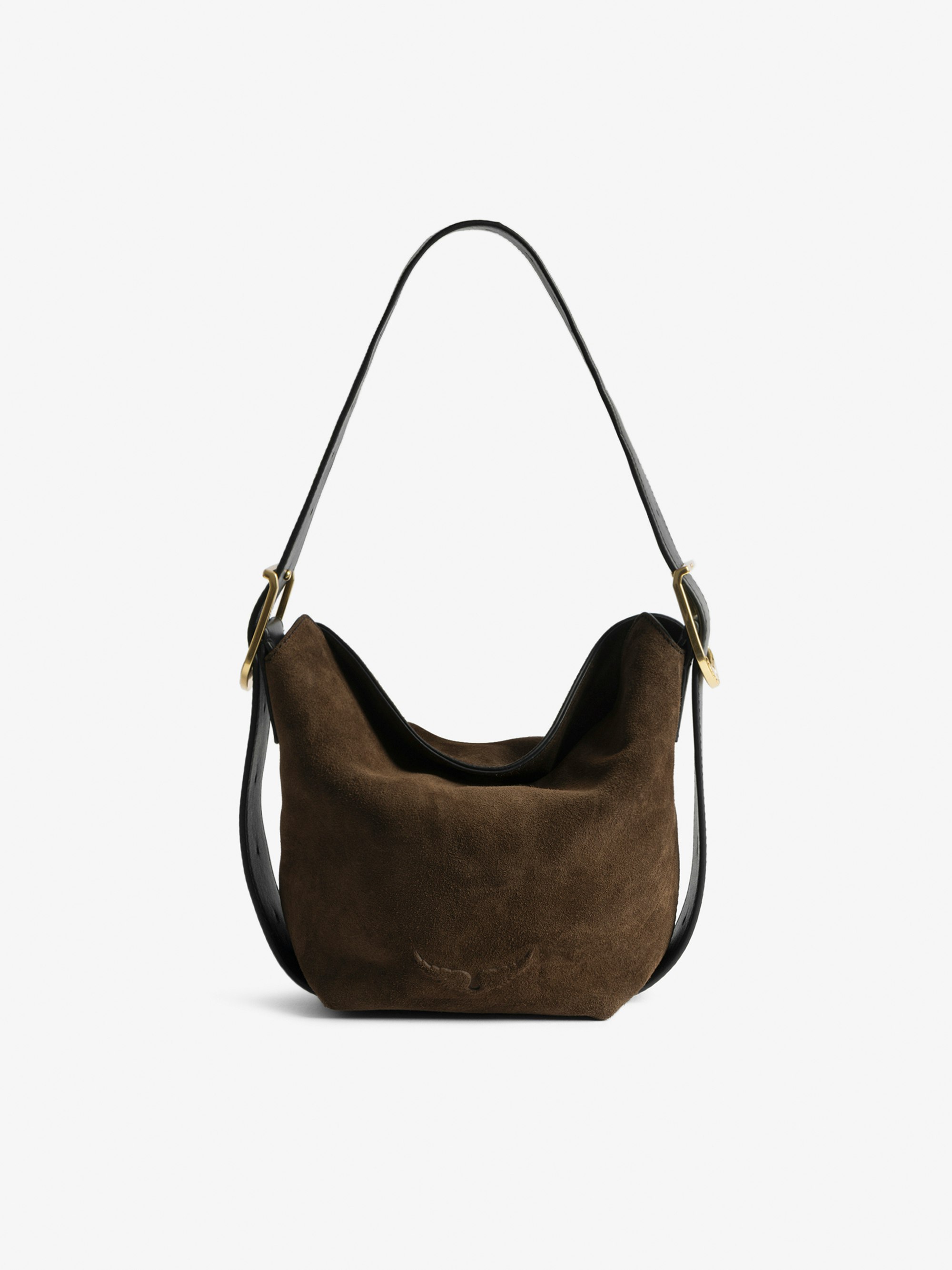 Baby Jane Suede Bag - Suede bag with adjustable shoulder strap and embossed wings signature.