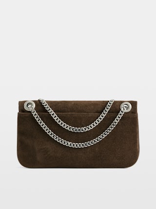 Rock II Suede Clutch - Suede leather clutch with sliding metal chain and signature wings.