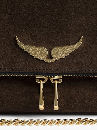 Rocky II Suede Bag - Suede leather shoulder bag with chain and signature rhinestone-embellished wings.