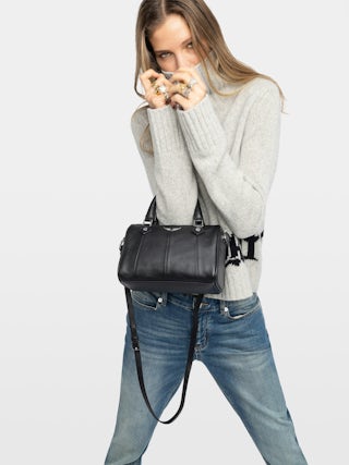 Sunny XS Vibe Bag - Grained leather bag, adjustable shoulder strap and handles with metal wings signature.