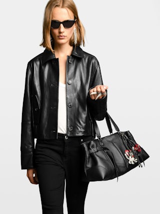 Sunny Shopper Bag - Grained leather bag with zips. Handles for hand or shoulder carry.