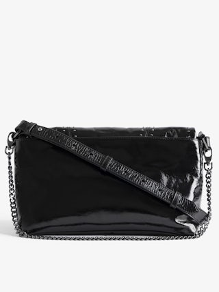 Sac Rocky II Vintage Patent Studs - Sac en cuir vernis effet vintage orné de clous à bandoulière, avec chaine et ailes signatures ornées de strass.