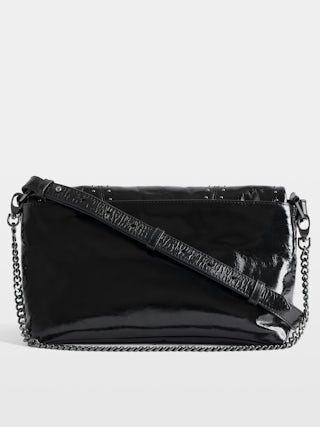 Rocky II Vintage Patent Studs Bag - Vintage patent leather bag with studs and shoulder strap, featuring signature chain and rhinestone-embellished wings.