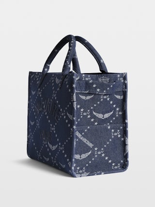 Bolso Angel Tote Denim Monogram - Bolso de jacquard con monograma con bandolera de piel y doble asa. Bordado con la firma Voltaire.