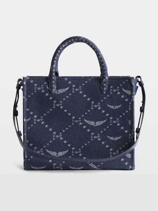 Bolso Angel Tote Denim Monogram - Bolso de jacquard con monograma con bandolera de piel y doble asa. Bordado con la firma Voltaire.