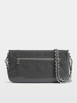 Rock Humberto Clutch - Grained leather clutch with Humberto Cruz customisation, featuring double leather and metal chains and rhinestone-embellished wings.