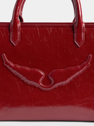 Angel Tote XS Bag - Small bag in crumpled leather with double handles, shoulder strap and embossed wings signature.