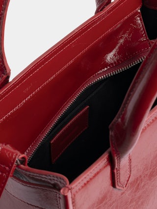 Angel Tote XS Bag - Small bag in crumpled leather with double handles, shoulder strap and embossed wings signature.