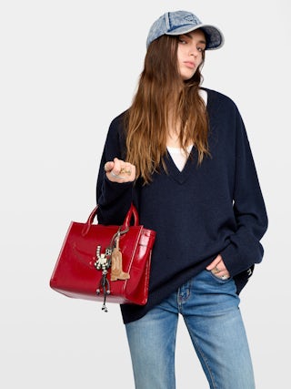 Angel Tote XS Bag - Small bag in crumpled leather with double handles, shoulder strap and embossed wings signature.