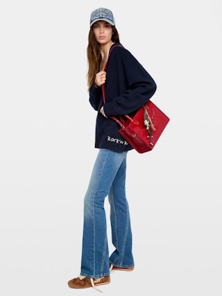 Angel Tote XS Bag - Small bag in crumpled leather with double handles, shoulder strap and embossed wings signature.