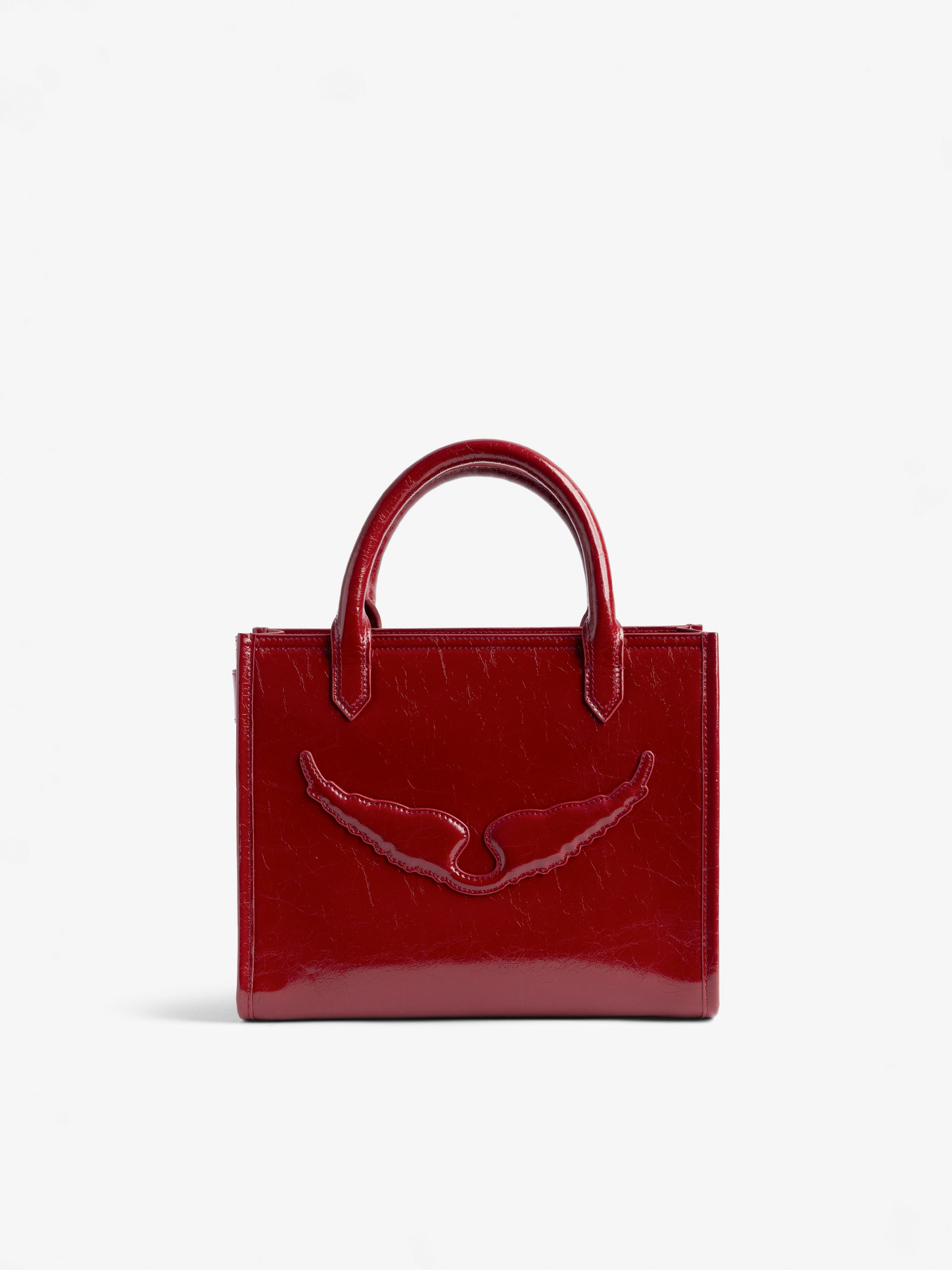 Angel Tote XS Bag - Small bag in crumpled leather with double handles, shoulder strap and embossed wings signature.