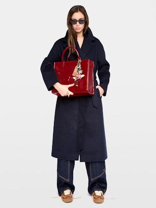 Angel Tote Bag Wrinkled Patent - Bag in crinkled vintage leather with double handles, shoulder strap and embossed wings signature.