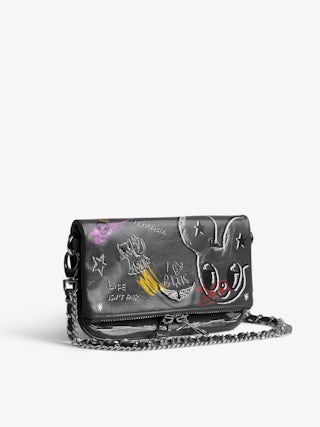Rock Nano Humberto Clutch - Grained leather clutch with Humberto Cruz customisation and signature wings adorned with rhinestones.