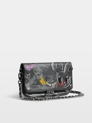 Rock Nano Humberto Clutch - Grained leather clutch with Humberto Cruz customisation and signature wings adorned with rhinestones.