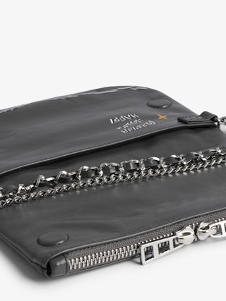 Rock Nano Humberto Clutch - Grained leather clutch with Humberto Cruz customisation and signature wings adorned with rhinestones.