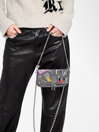 Rock Nano Humberto Clutch - Grained leather clutch with Humberto Cruz customisation and signature wings adorned with rhinestones.