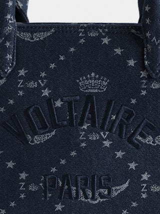 Angel Tote XS Monogram Denim bag - Small monogram jacquard bag with leather shoulder strap and double handles. Voltaire signature embroidery.