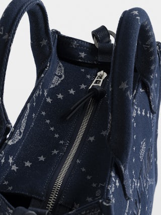 Angel Tote XS Monogram Denim bag - Small monogram jacquard bag with leather shoulder strap and double handles. Voltaire signature embroidery.