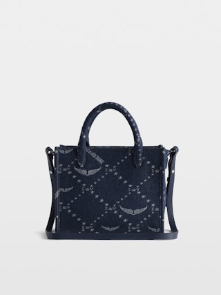 Angel Tote XS Monogram Denim bag - Small monogram jacquard bag with leather shoulder strap and double handles. Voltaire signature embroidery.
