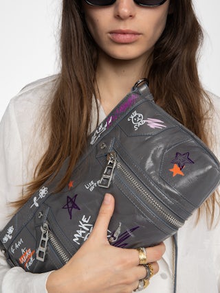 Sac Sunny Moody Humberto - Sac en cuir vernis effet vintage, à bandoulière ajustable et signature ailes et imprimés Humberto Cruz.