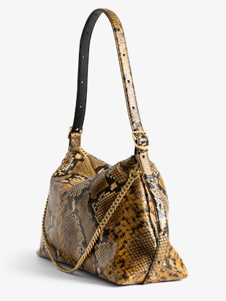 Jim Wild Bag - Soft python-effect leather bag adorned with a chain and rhinestone wing.