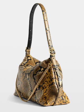 Jim Wild Bag - Soft python-effect leather bag adorned with a chain and rhinestone wing.