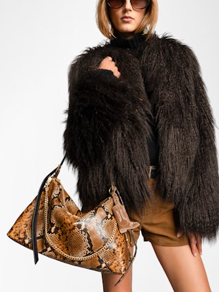 Jim Wild Bag - Soft python-effect leather bag adorned with a chain and rhinestone wing.